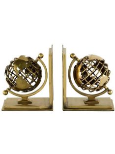   Könyvtámasz Globe antik sárgaréz kivitelben, 2 db-os szett