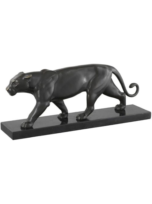 Párduc bronz patina márvány talapzaton