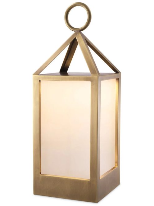 Riserva S kültéri lámpa, antikolt sárgaréz bevonattal, fehér üveggel