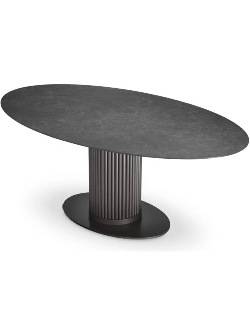 Volterra kültéri étkezőasztal, ovális, bronz színű, szürke kerámia