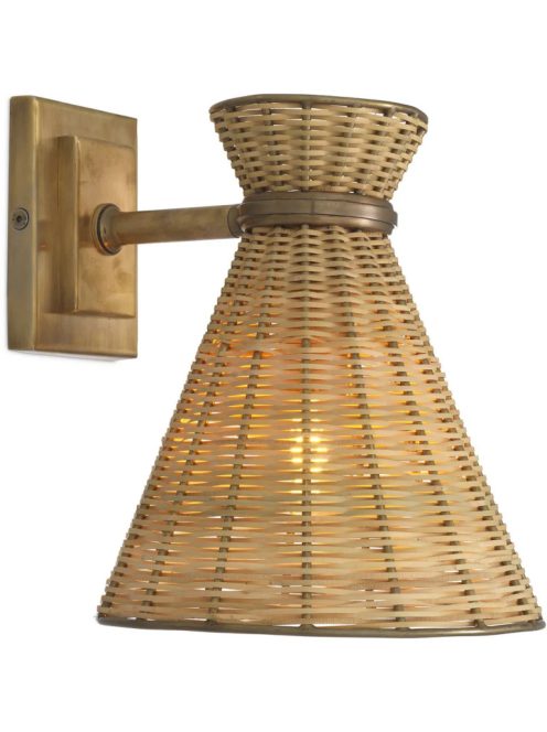 Kon Tiki fali lámpa, vintage sárgaréz bevonattal, natúr rattan
