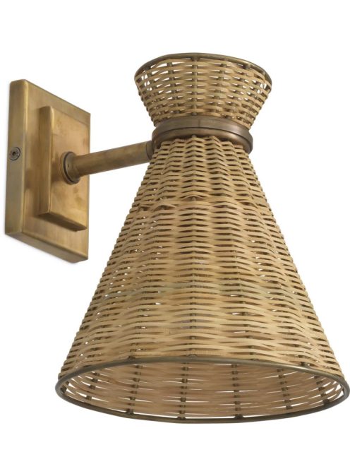 Kon Tiki fali lámpa, vintage sárgaréz bevonattal, natúr rattan