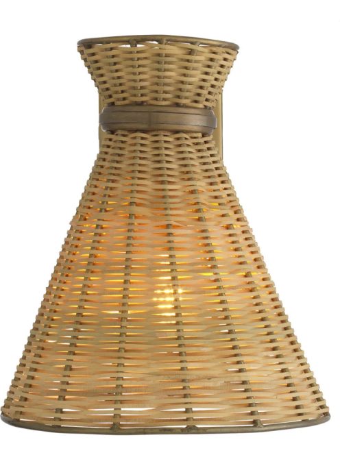 Kon Tiki fali lámpa, vintage sárgaréz bevonattal, natúr rattan