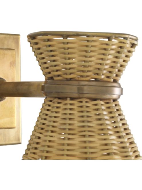 Kon Tiki fali lámpa, vintage sárgaréz bevonattal, natúr rattan
