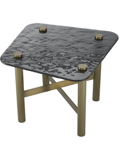 Cortes dohányzóasztal, szálcsiszolt sárgaréz bevonattal, öntött füstüveg