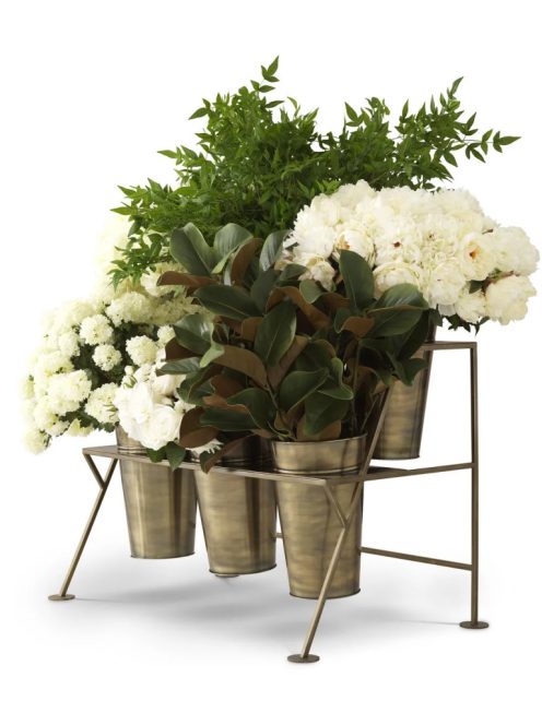 Kijelző állvány Maison des Fleurs vintage sárgaréz kivitelben, 6 vödörrel
