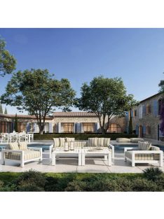   Kültéri kanapéágy - Antibes matt fehér virágmintás bézs