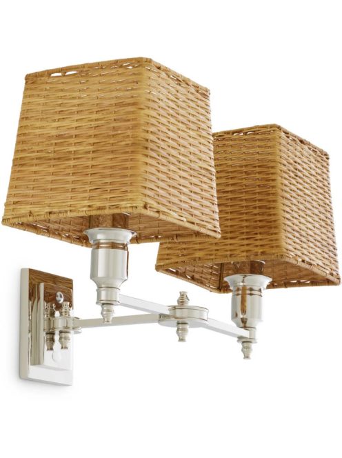 Lexington fali lámpa, dupla nikkel bevonattal, rattan ernyőkkel