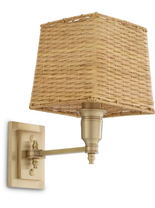 Lexington fali lámpa, antik sárgaréz kivitelben, rattan ernyővel