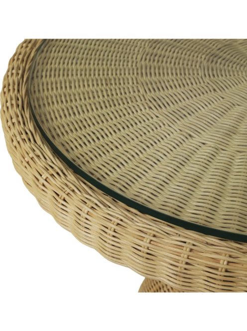 Tiago étkezőasztal, kerek, natúr rattan, üveglappal