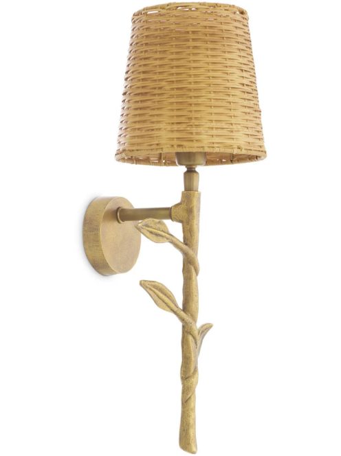 Farini fali lámpa, vintage sárgaréz kivitelben, rattan ernyővel