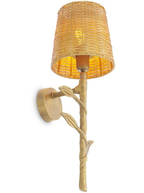 Farini fali lámpa, vintage sárgaréz kivitelben, rattan ernyővel