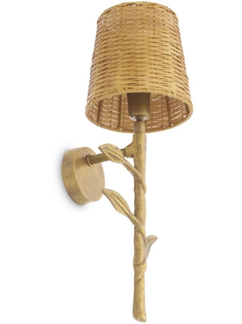 Farini fali lámpa, vintage sárgaréz kivitelben, rattan ernyővel