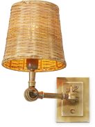 Wentworth fali lámpa, szimpla, vintage sárgaréz kivitelben, rattan ernyővel