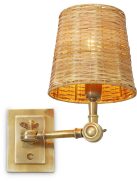 Wentworth fali lámpa, szimpla, vintage sárgaréz kivitelben, rattan ernyővel