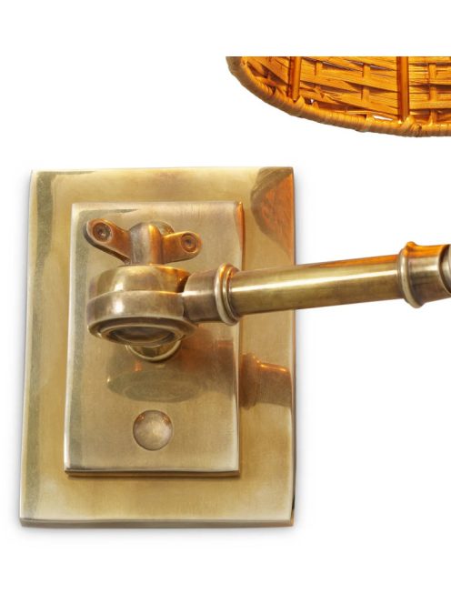 Wentworth fali lámpa, szimpla, vintage sárgaréz kivitelben, rattan ernyővel