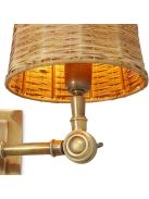 Wentworth fali lámpa, szimpla, vintage sárgaréz kivitelben, rattan ernyővel